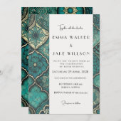 Invitation Mariage Vert Élégant Et Gras Détaillé Motif (Devant / Derrière)