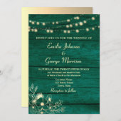 Invitation Mariage vert émeraude bois rustique (Devant / Derrière)