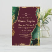 Invitation Mariage vert émeraude d'or de Bourgogne moderne (Debout devant)