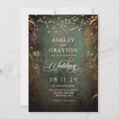 Invitation Mariage Vert Émeraude et Or (Devant)