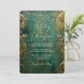 Invitation Mariage Vert Émeraude et Or (Debout devant)