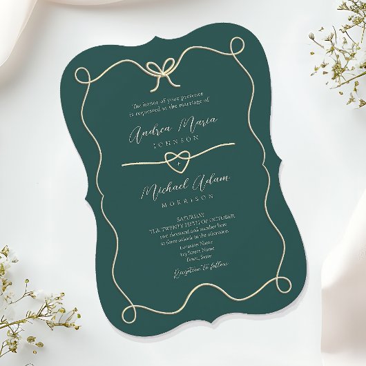 Invitation Mariage Vert Émeraude et Or