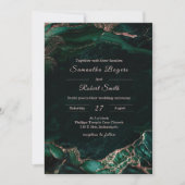Invitation Mariage Vert Émeraude et Or Rose (Devant)