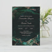 Invitation Mariage Vert Émeraude et Or Rose (Debout devant)