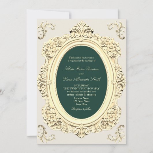 Invitation Mariage Vert Émeraude Or Antique (Devant)