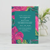 Invitation Mariage vert émeraude tropical coloré (Debout devant)