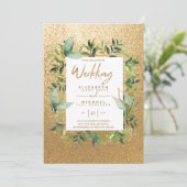 Invitation Mariage vert émeraude vert or moderne invite (Debout devant)