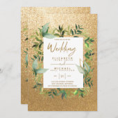 Invitation Mariage vert émeraude vert or moderne invite (Devant / Derrière)