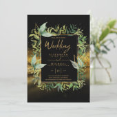 Invitation Mariage vert émeraude vert or moderne invite (Debout devant)