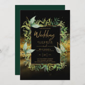 Invitation Mariage vert émeraude vert or moderne invite (Devant / Derrière)