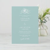 Invitation Mariage vert en mousse de mer en fleur simple (Debout devant)