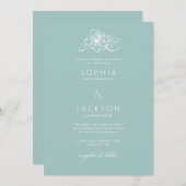 Invitation Mariage vert en mousse de mer en fleur simple (Devant / Derrière)