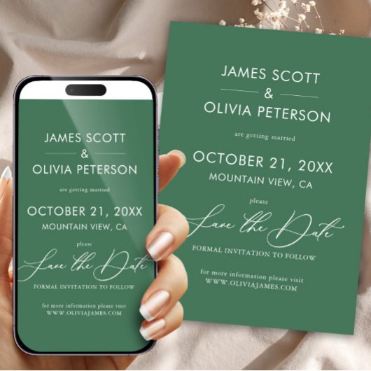 Invitation Mariage Vert Enregistrer La Date Calligraphie Mini
