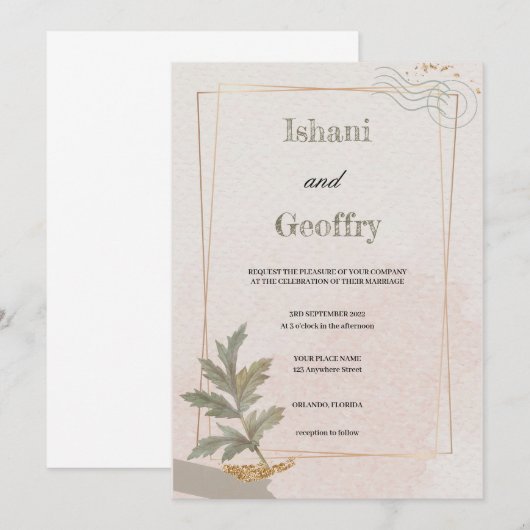 INVITATION MARIAGE VERT ET BEIGE SIMPLE ET ÉLÉGANT (Devant / Derrière)