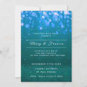 Invitation Mariage Vert et Bleu avec des Lumières et Paillett