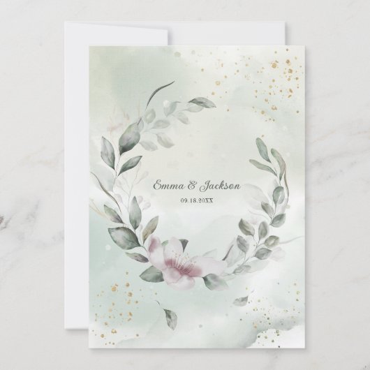 Invitation Mariage vert et or (Dos)