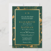 Invitation Mariage vert et or élégant avec feuillage verdoyan (Devant)