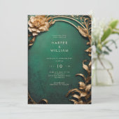 Invitation Mariage vert et or enchanté (Debout devant)