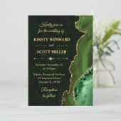 Invitation Mariage Vert et Or Paillettes Agate et marbre (Debout devant)