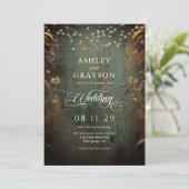 Invitation Mariage Vert et Or Vintage (Debout devant)