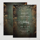 Invitation Mariage Vert et Or Vintage (Devant / Derrière)