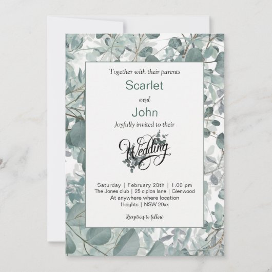 Invitation Mariage vert eucalyptus de sauge d'aquarelle moder (Devant)