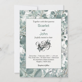 Invitation Mariage vert eucalyptus de sauge d'aquarelle moder