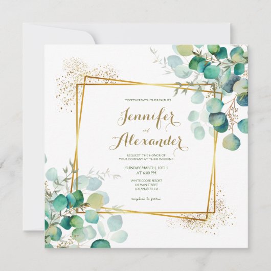 Invitation Mariage vert Eucalyptus Emerald Carré vert (Devant)