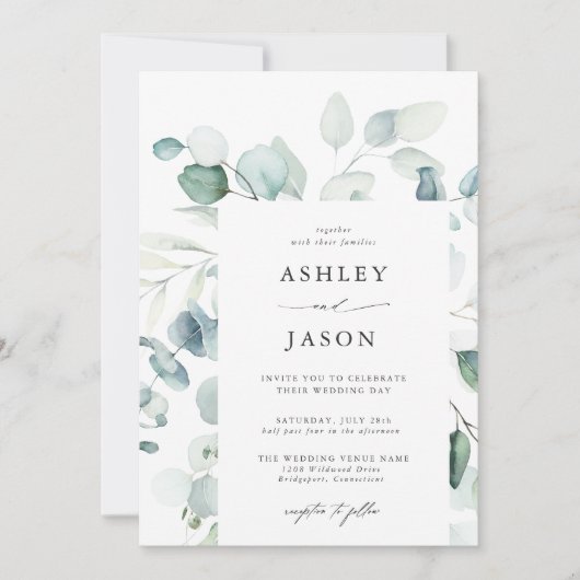 Invitation Mariage vert Eucalyptus léger et aéré (Devant)