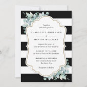 Invitation Mariage vert Eucalyptus noir et blanc (Devant)