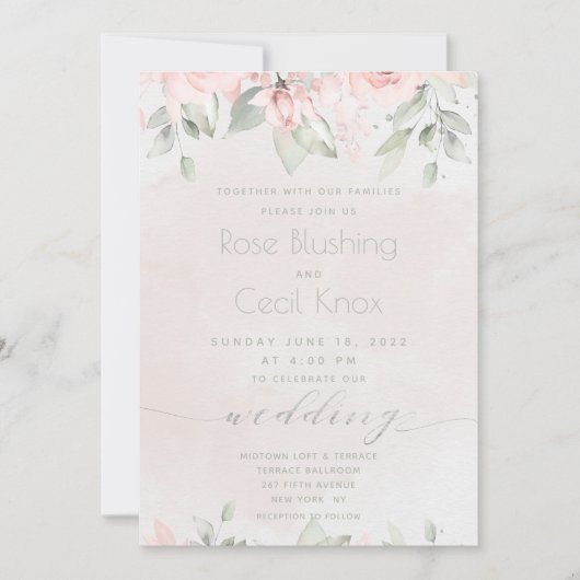 Invitation Mariage vert Eucalyptus Rose (Devant)