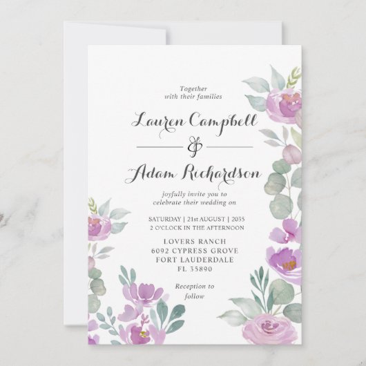 Invitation Mariage vert Eucalyptus rose Rustique (Devant)