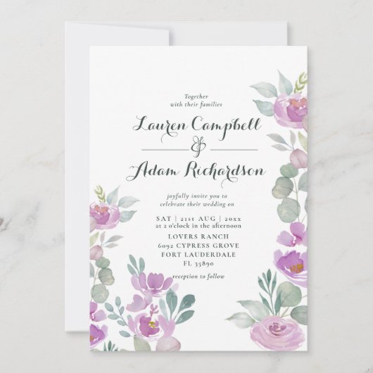 Invitation Mariage vert Eucalyptus rose Rustique (Devant)