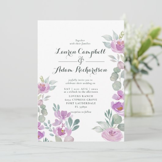 Invitation Mariage vert Eucalyptus rose Rustique (Debout devant)