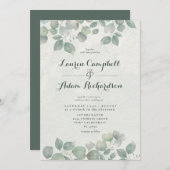 Invitation Mariage vert Eucalyptus Watericolor Sage (Devant / Derrière)