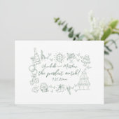 Invitation Mariage Vert Fantaisiste Parfaitement Accordé Dess (Debout devant)