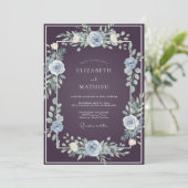 Invitation Mariage Vert Feuillage Acier Prune (Debout devant)
