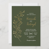 Invitation Mariage vert feuille or moderne simple (Devant)