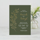Invitation Mariage vert feuille or moderne simple (Debout devant)