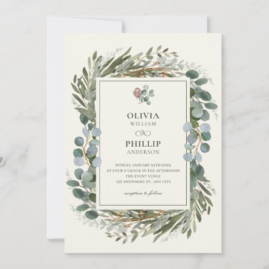 INVITATION MARIAGE VERT FEUILLE WREATT (Devant)