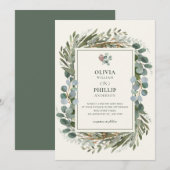 INVITATION MARIAGE VERT FEUILLE WREATT (Devant / Derrière)