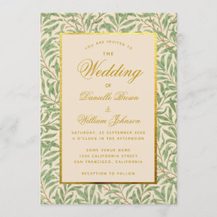 Invitation Mariage Vert Feuilles Faux Or Morris Willow