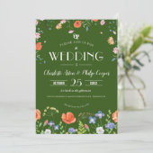 Invitation Mariage vert Fleur sauvage Boho classique (Debout devant)