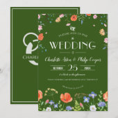 Invitation Mariage vert Fleur sauvage Boho classique (Devant / Derrière)
