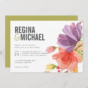 Invitation Mariage vert Fleur sauvage gras moderne