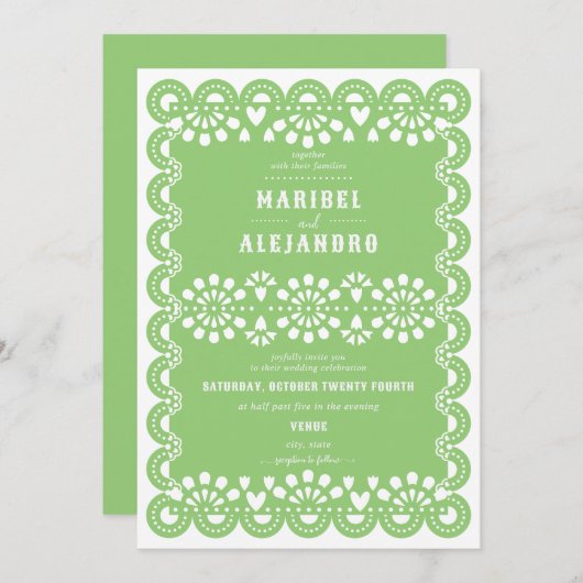 Invitation Mariage vert floral du Mexique à feuillage noir Pi (Devant / Derrière)