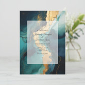 Invitation Mariage vert foncé, crème et encre dorée (Debout devant)