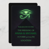 Invitation Mariage vert foncé de l'oeil égyptien d'Halloween (Devant / Derrière)
