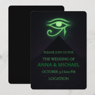 Invitation Mariage vert foncé de l'oeil égyptien d'Halloween 