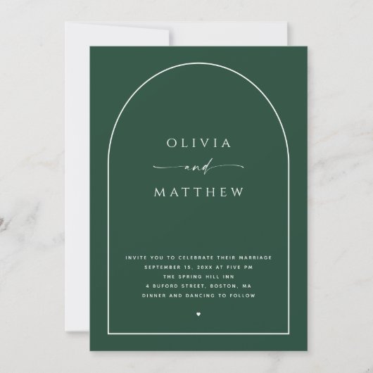 Invitation Mariage Vert Forêt Sombre | Photo d'Arche + Code Q (Devant)